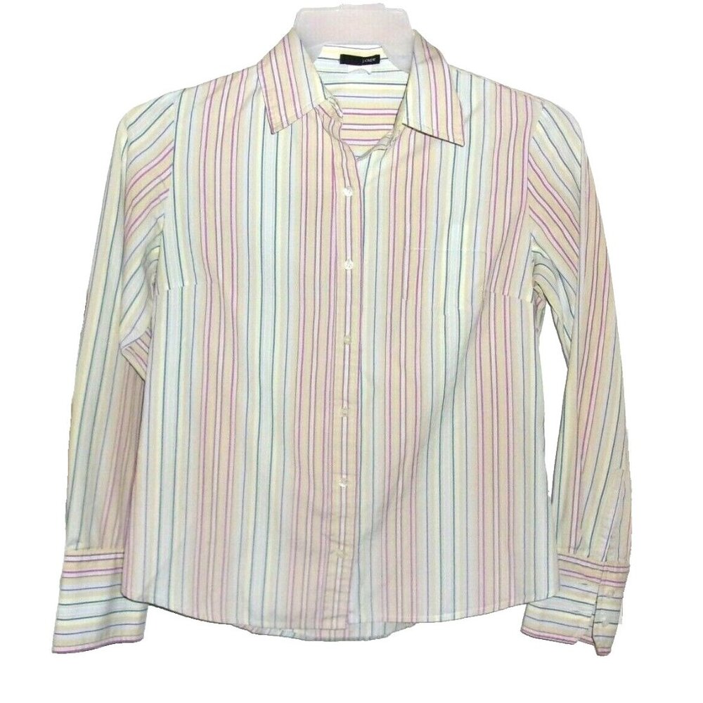 J.Crew‎ Yellow Blue Pink Striped Long Sleeve Button Front Top 6